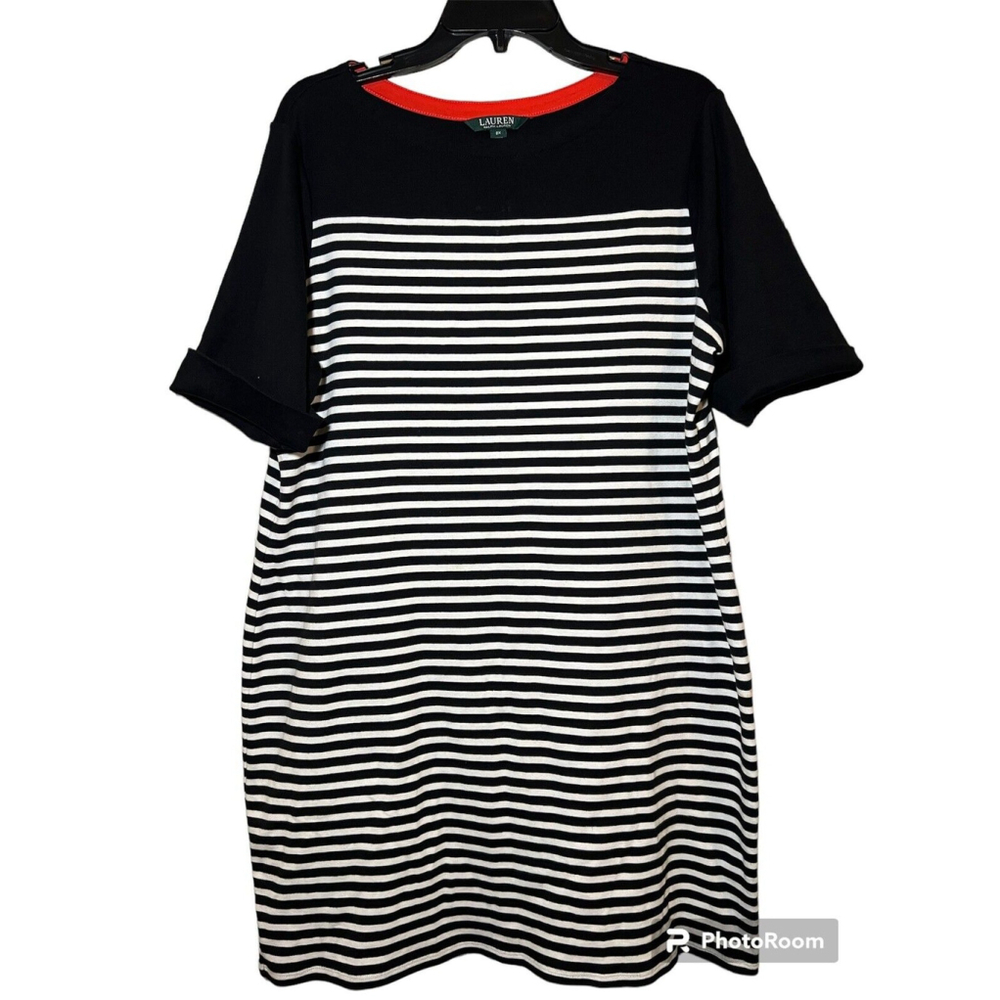 Lauren Ralph Lauren Black And White Striped Sheath Dress Size 2X